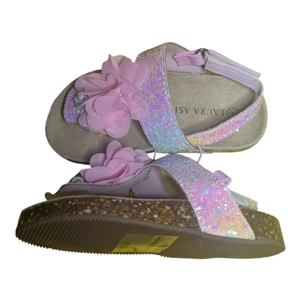 Laura Ashley Toddler Girl Sandals Sz 8 Pink Glitter Flower
